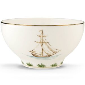 Gold Rim Sailing Ship Rice Bowl