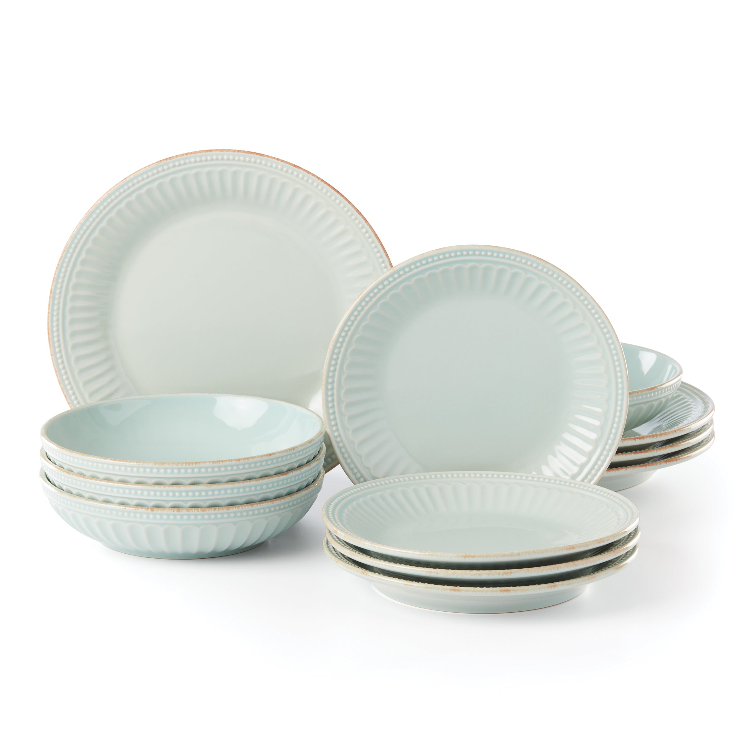 Ice Blue Beaded Groove Dinnerware Set, 12-Piece