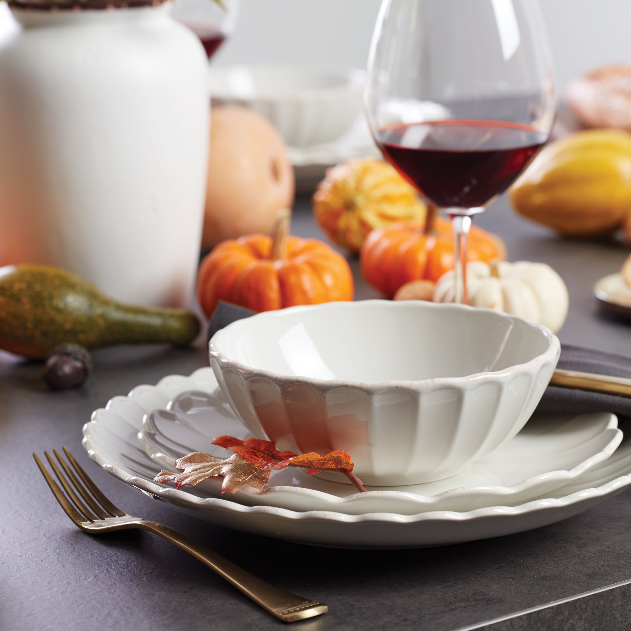 White Scalloped Stoneware Dinnerware Set, 18-Piece - Image 2