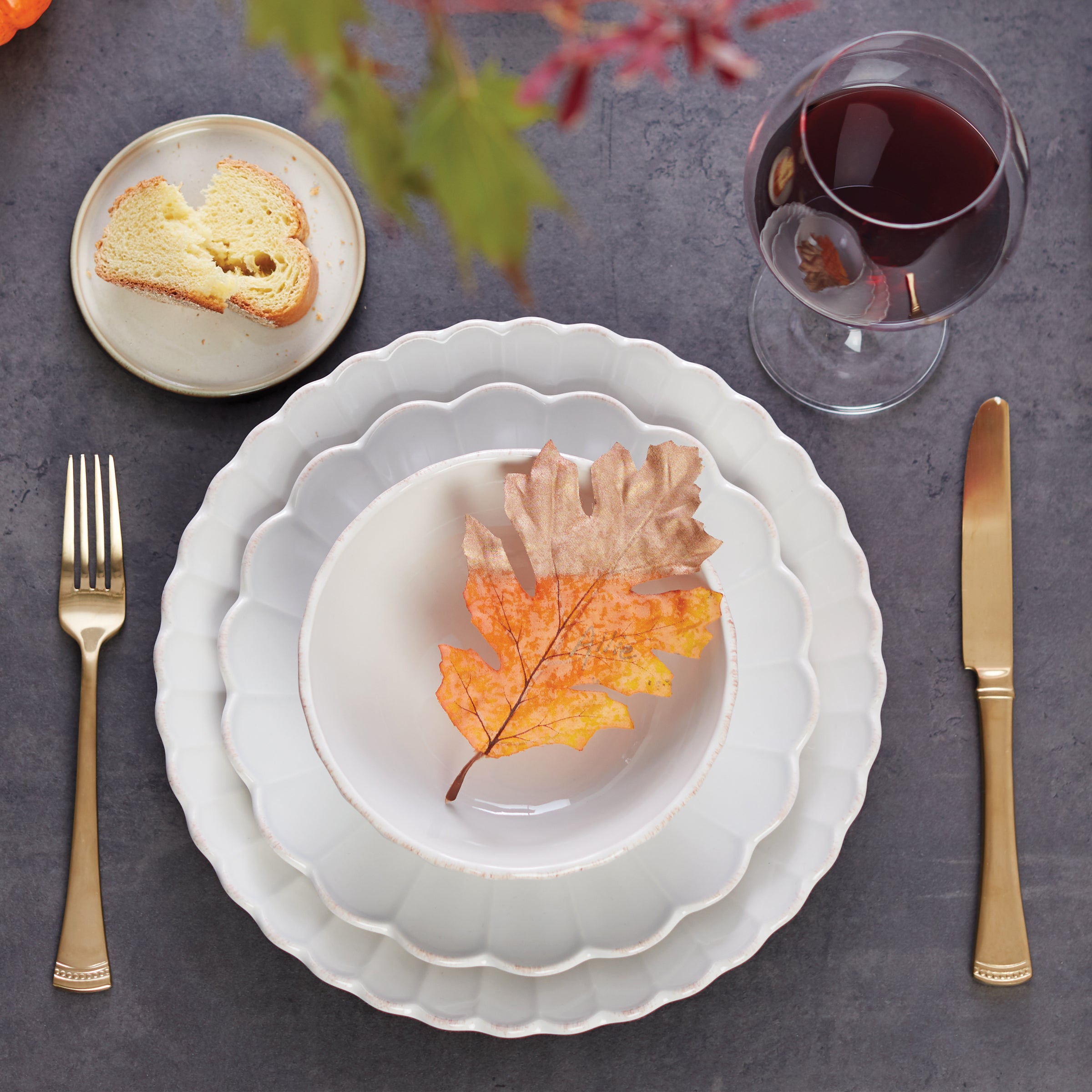 White Scalloped Stoneware Dinnerware Set, 18-Piece - Image 3