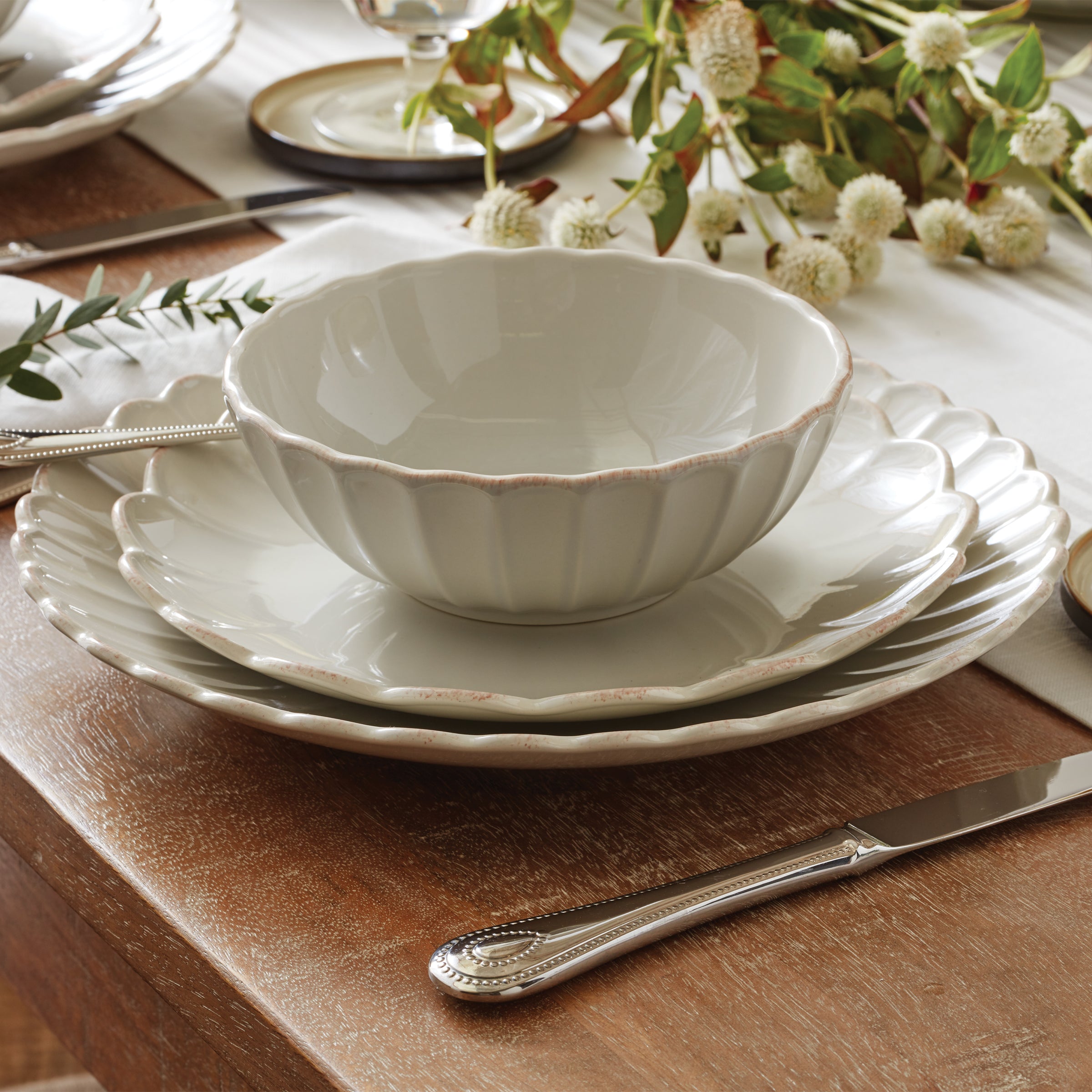 White Scalloped Stoneware Dinnerware Set, 18-Piece - Image 4