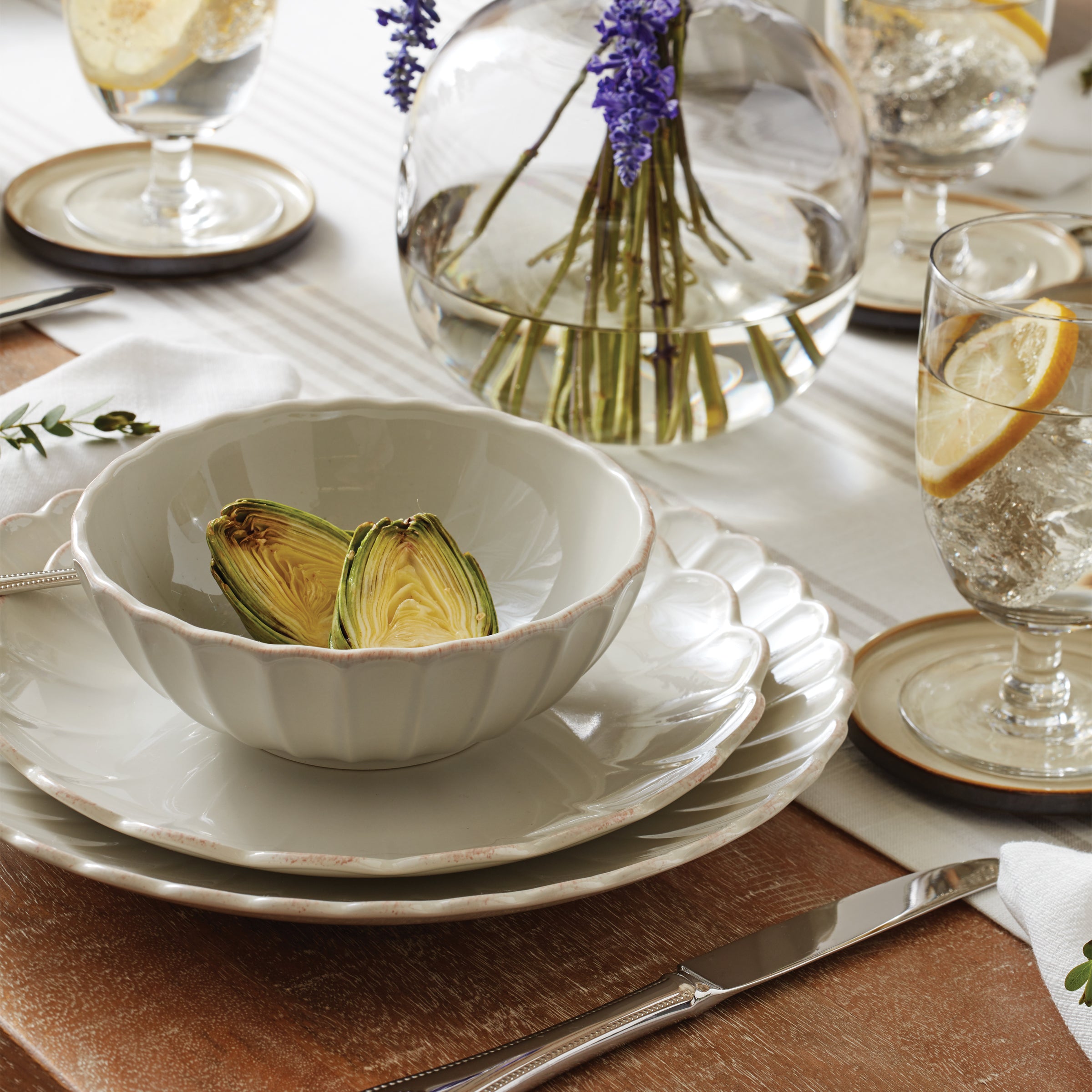 White Scalloped Stoneware Dinnerware Set, 18-Piece - Image 5
