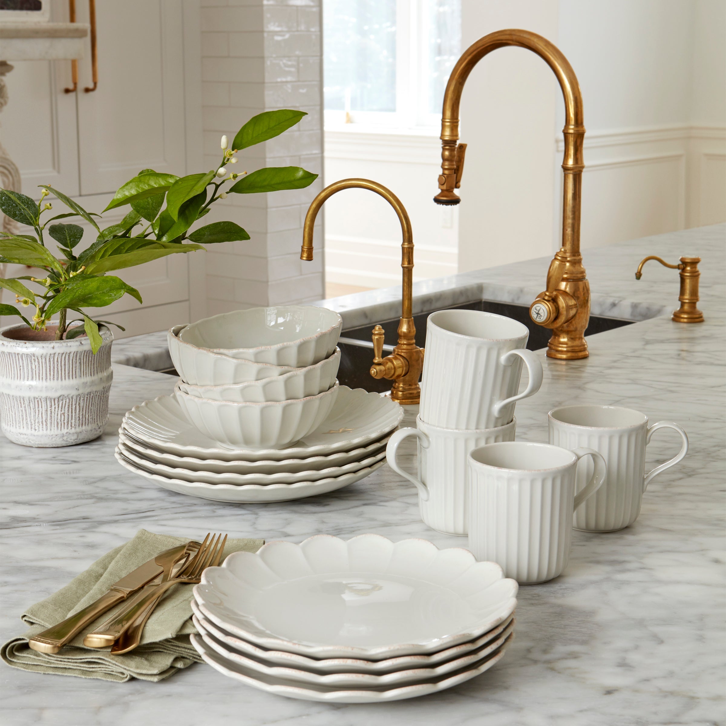 White Scalloped Stoneware Dinnerware Set, 12-Piece - Image 6