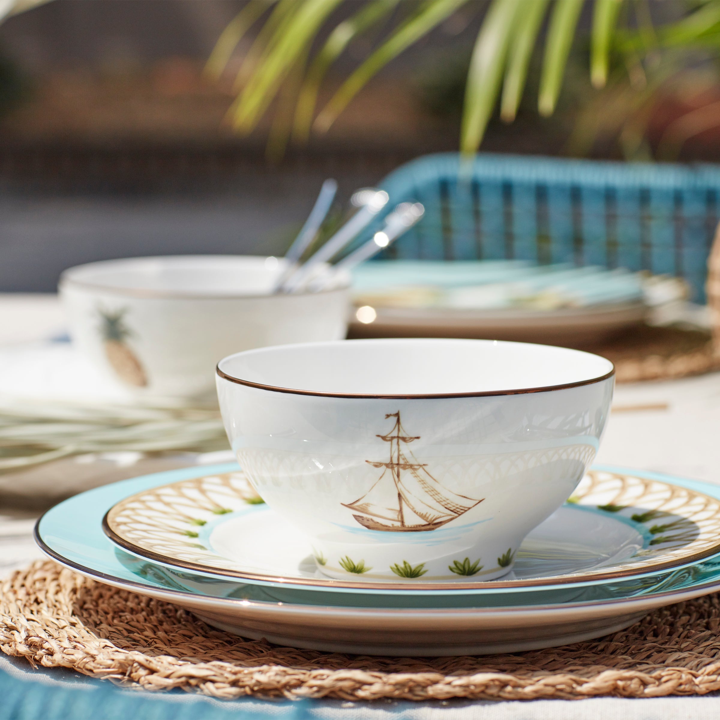 Gold Rim Sailing Ship Rice Bowl - Image 2