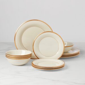 Ivory Porcelain Gold Band Dinnerware Set, 12-Piece