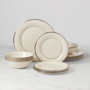 Ivory Porcelain Platinum Band Dinnerware Set, 12-Piece
