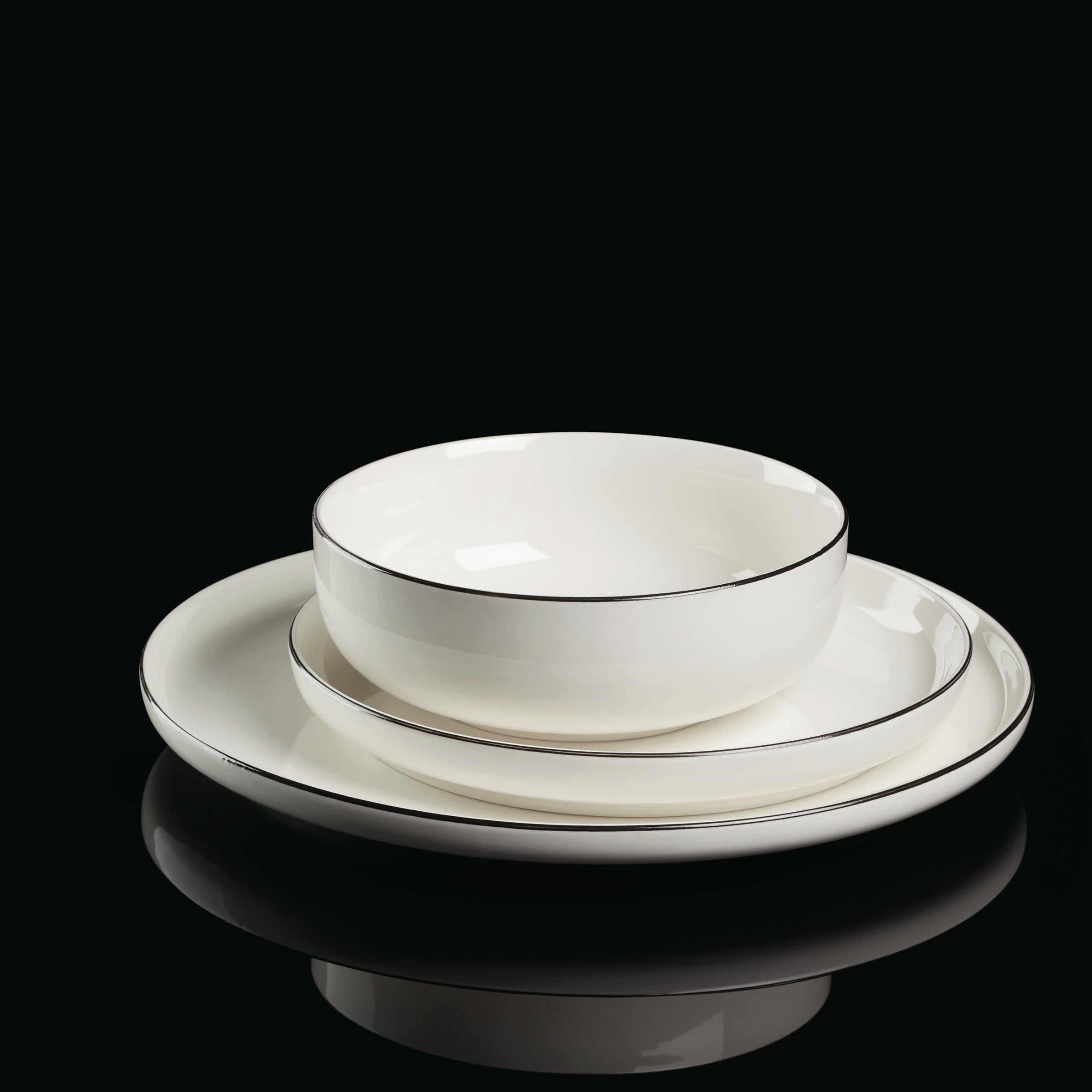 White Porcelain Black Rim Dinnerware Set, 12-Piece - Image 4