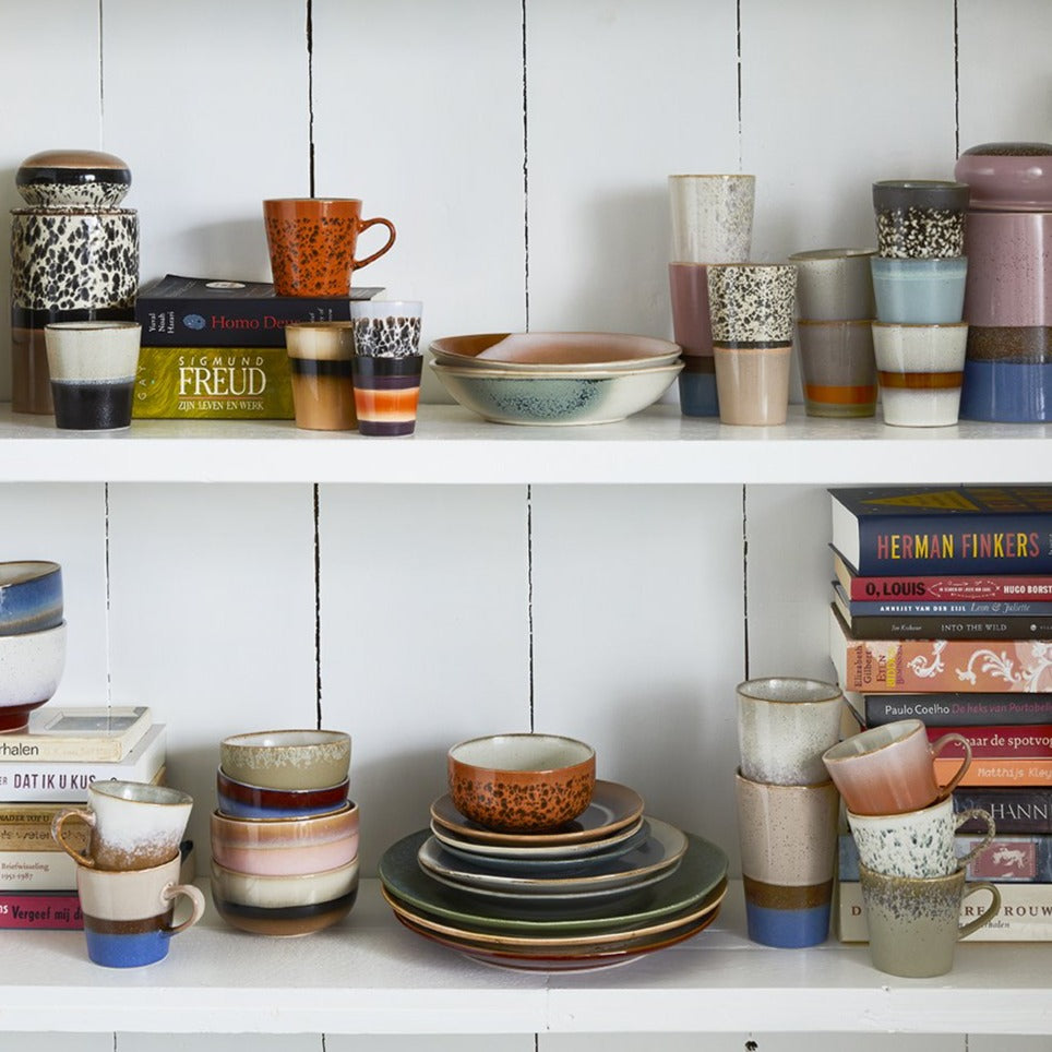 Colorful tableware arranged for everyday dining
